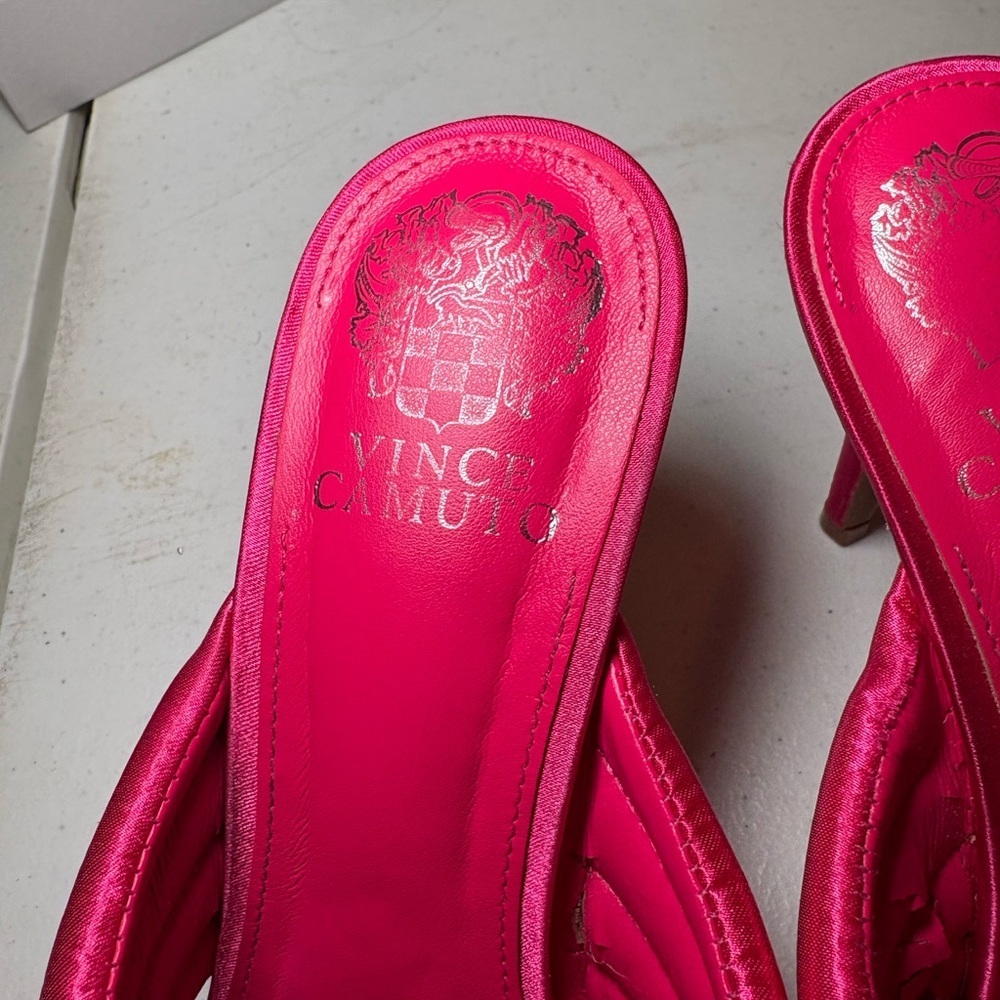 Vince Camuto Hot Pink Satin Crisscross Mule Heels - Picture 4 of 6